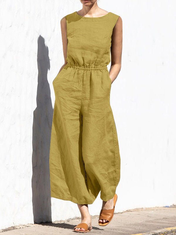 Women's Jumpsuits Solid Elastic Waist Pocket Sleeveless Jumpsuit - Jumpsuits - Instastyled | Online Fashion Free Shipping Clothing, Dresses, Tops, Shoes - 22/06/2022 - 30-40 - Bottoms