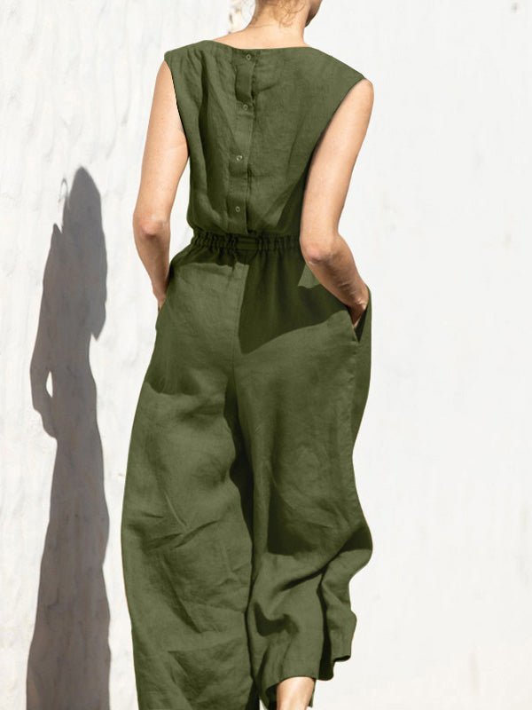 Women's Jumpsuits Solid Elastic Waist Pocket Sleeveless Jumpsuit - Jumpsuits - Instastyled | Online Fashion Free Shipping Clothing, Dresses, Tops, Shoes - 22/06/2022 - 30-40 - Bottoms