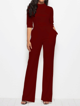 Women's Jumpsuits Solid Half Sleeve Stand Collar Wide Leg Jumpsuit - Jumpsuits & Rompers - Instastyled | Online Fashion Free Shipping Clothing, Dresses, Tops, Shoes - 10/01/2022 - 40-50 - Bottoms