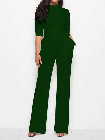 Women's Jumpsuits Solid Half Sleeve Stand Collar Wide Leg Jumpsuit - Jumpsuits & Rompers - Instastyled | Online Fashion Free Shipping Clothing, Dresses, Tops, Shoes - 10/01/2022 - 40-50 - Bottoms