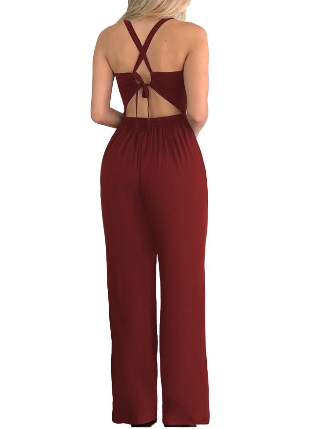 Women's Jumpsuits Solid Hollow Bare Back Sleeveless Jumpsuit - Jumpsuits - Instastyled | Online Fashion Free Shipping Clothing, Dresses, Tops, Shoes - 07/02/2022 - 30-40 - Bottoms