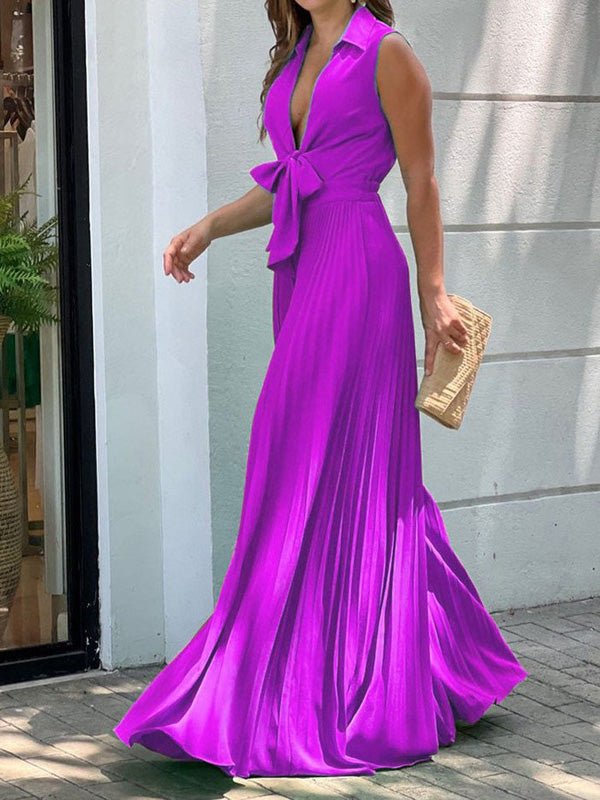 Women's Jumpsuits Solid Lapel Tie Wide-Leg Jumpsuit - Jumpsuits - Instastyled | Online Fashion Free Shipping Clothing, Dresses, Tops, Shoes - 29/08/2022 - Bottoms - Color_Blue