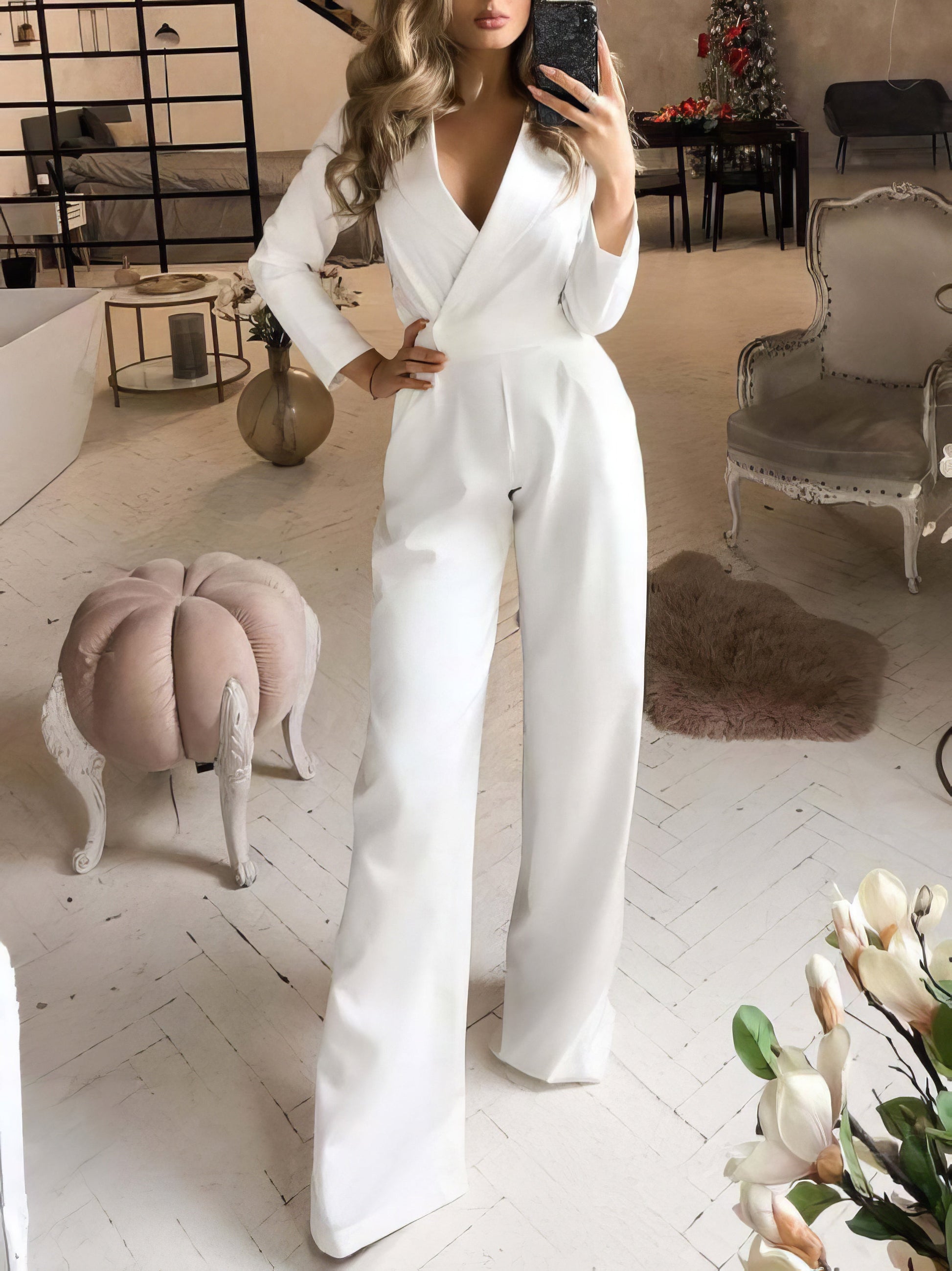 Jumpsuits - Solid Long Sleeve Slim Fit Jumpsuit - MsDressly