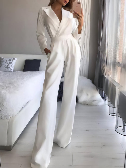 Jumpsuits - Solid Long Sleeve Slim Fit Jumpsuit - MsDressly