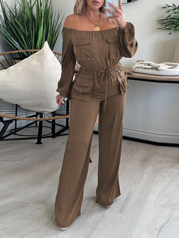 Women's Jumpsuits Solid One Shoulder Long Sleeve Cargo Jumpsuit - Jumpsuits - Instastyled | Online Fashion Free Shipping Clothing, Dresses, Tops, Shoes - 15/10/2022 - bottoms - color-black