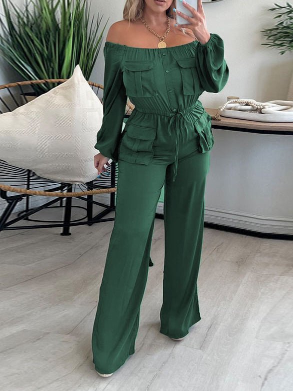 Women's Jumpsuits Solid One Shoulder Long Sleeve Cargo Jumpsuit - Jumpsuits - Instastyled | Online Fashion Free Shipping Clothing, Dresses, Tops, Shoes - 15/10/2022 - bottoms - color-black