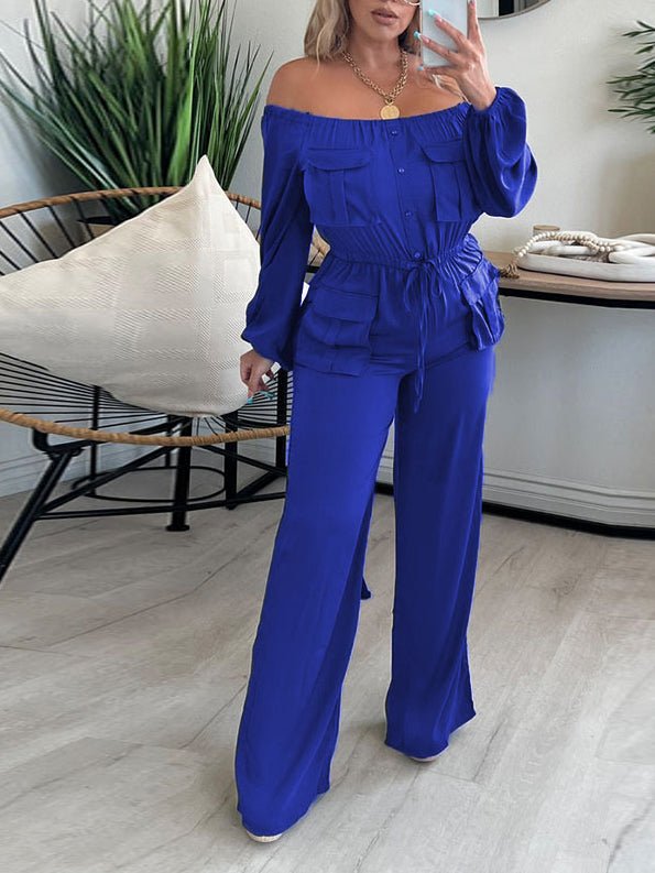 Women's Jumpsuits Solid One Shoulder Long Sleeve Cargo Jumpsuit - Jumpsuits - Instastyled | Online Fashion Free Shipping Clothing, Dresses, Tops, Shoes - 15/10/2022 - bottoms - color-black