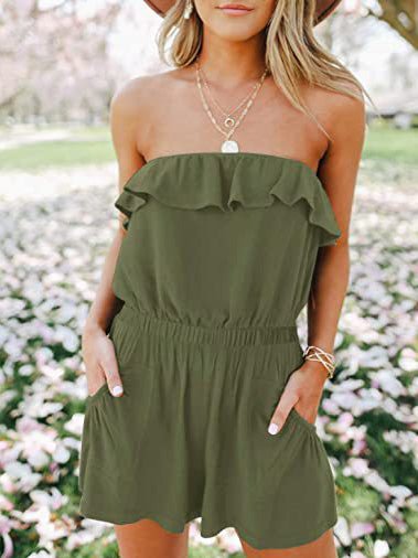 Women's Jumpsuits Solid One-Shoulder Ruffle Pocket Jumpsuit - Jumpsuits - Instastyled | Online Fashion Free Shipping Clothing, Dresses, Tops, Shoes - 14/03/2022 - 20-30 - BLO2203141629