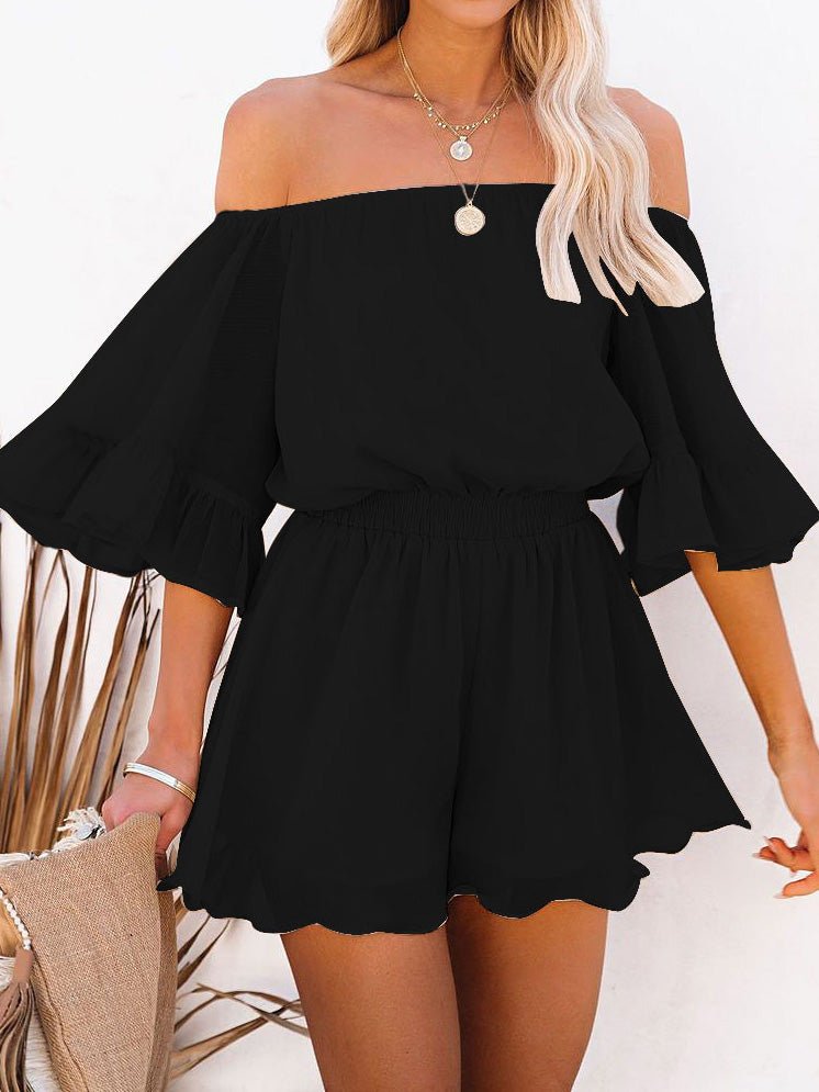 Women's Jumpsuits Solid One-Shoulder Short Sleeve Chiffon Jumpsuit - Jumpsuits - Instastyled | Online Fashion Free Shipping Clothing, Dresses, Tops, Shoes - 21/03/2022 - 40-50 - Bottoms