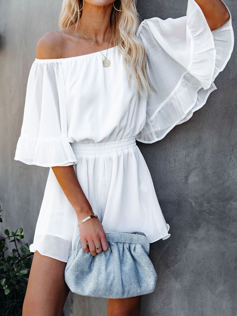 Women's Jumpsuits Solid One-Shoulder Short Sleeve Chiffon Jumpsuit - Jumpsuits - Instastyled | Online Fashion Free Shipping Clothing, Dresses, Tops, Shoes - 21/03/2022 - 40-50 - Bottoms