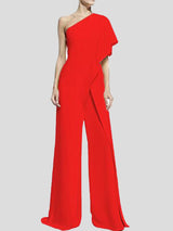 Women's Jumpsuits Solid One Shoulder Wide Leg Jumpsuit - Jumpsuits & Rompers - Instastyled | Online Fashion Free Shipping Clothing, Dresses, Tops, Shoes - 22/01/2022 - Bottoms - color-black
