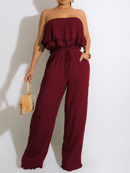 Women's Jumpsuits Solid Ruffle Tie Pocket Jumpsuit - Jumpsuits - Instastyled | Online Fashion Free Shipping Clothing, Dresses, Tops, Shoes - 04/08/2022 - Bottoms - Color_Black