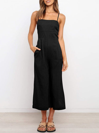 Women's Jumpsuits Solid Sling Open Back Sleeveless Jumpsuit - Jumpsuits - Instastyled | Online Fashion Free Shipping Clothing, Dresses, Tops, Shoes - 30-40 - 30/05/2022 - Bottoms