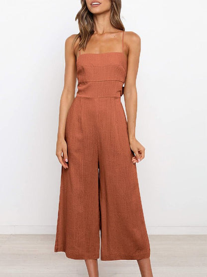 Women's Jumpsuits Solid Sling Open Back Sleeveless Jumpsuit - Jumpsuits - Instastyled | Online Fashion Free Shipping Clothing, Dresses, Tops, Shoes - 30-40 - 30/05/2022 - Bottoms