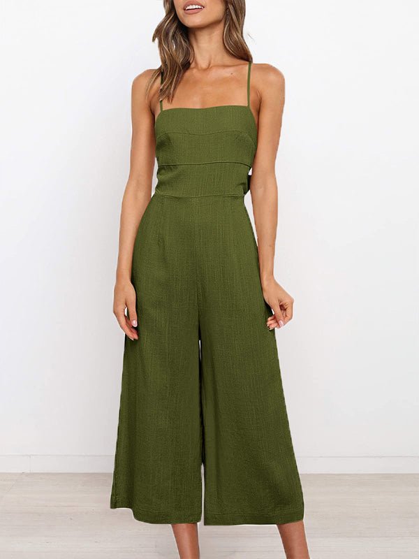 Women's Jumpsuits Solid Sling Open Back Sleeveless Jumpsuit - Jumpsuits - Instastyled | Online Fashion Free Shipping Clothing, Dresses, Tops, Shoes - 30-40 - 30/05/2022 - Bottoms