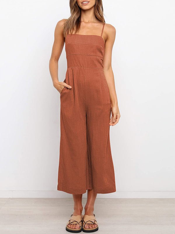 Women's Jumpsuits Solid Sling Open Back Sleeveless Jumpsuit - Jumpsuits - Instastyled | Online Fashion Free Shipping Clothing, Dresses, Tops, Shoes - 30-40 - 30/05/2022 - Bottoms