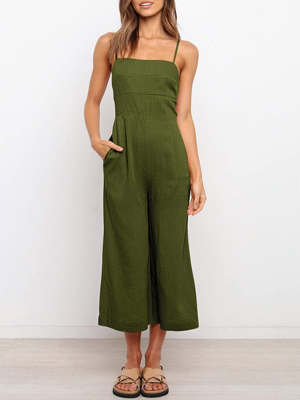 Women's Jumpsuits Solid Sling Open Back Sleeveless Jumpsuit - Jumpsuits - Instastyled | Online Fashion Free Shipping Clothing, Dresses, Tops, Shoes - 30-40 - 30/05/2022 - Bottoms