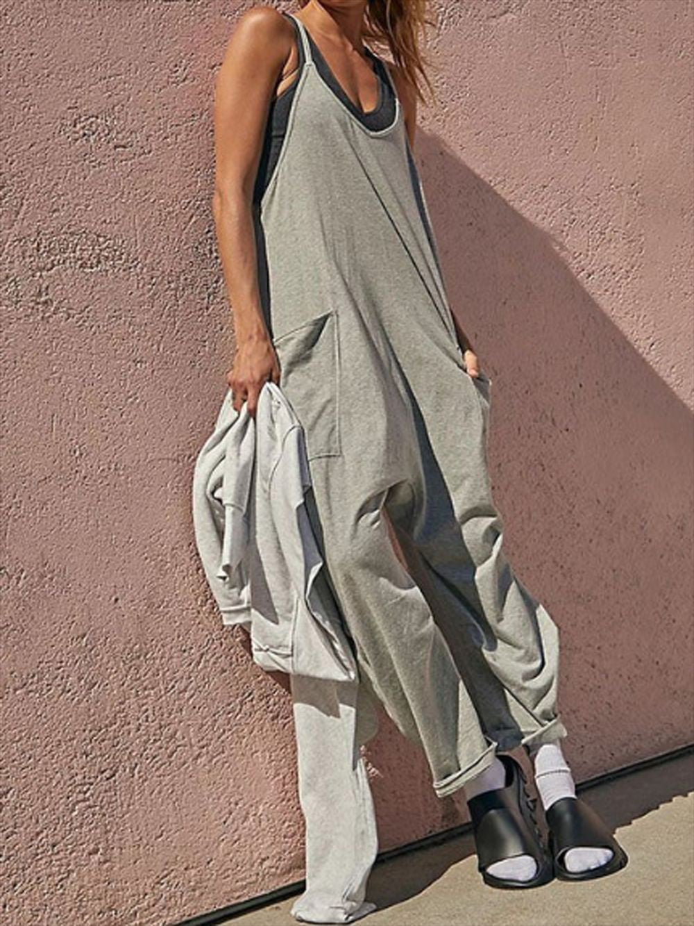 Women's Jumpsuits Solid Sling Pocket Casual Jumpsuit - Jumpsuits - Instastyled | Online Fashion Free Shipping Clothing, Dresses, Tops, Shoes - 16/09/2022 - Bottoms - Color_Black