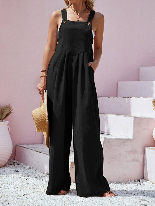 Women's Jumpsuits Solid Sling Pocket Wide-Leg Jumpsuit - Jumpsuits - Instastyled | Online Fashion Free Shipping Clothing, Dresses, Tops, Shoes - 12/07/2022 - Bottoms - Color_Black