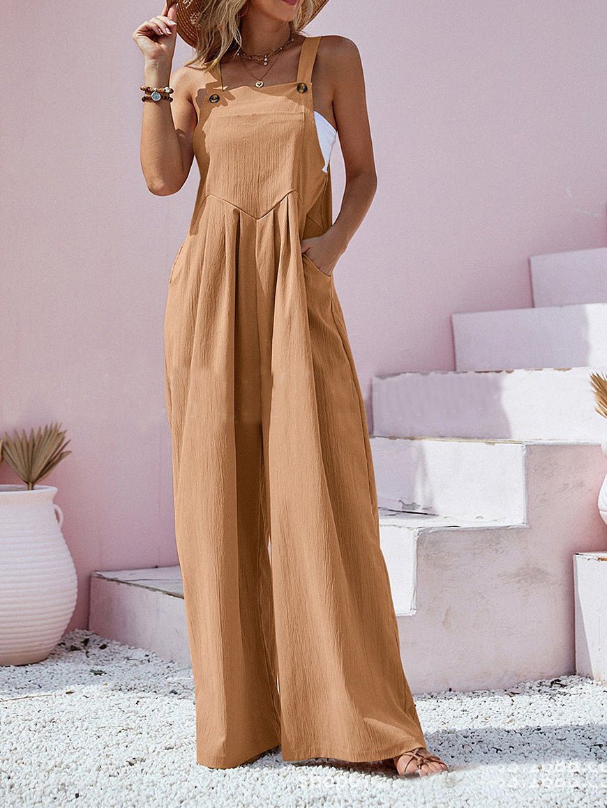 Women's Jumpsuits Solid Sling Pocket Wide-Leg Jumpsuit - Jumpsuits - Instastyled | Online Fashion Free Shipping Clothing, Dresses, Tops, Shoes - 12/07/2022 - Bottoms - Color_Black