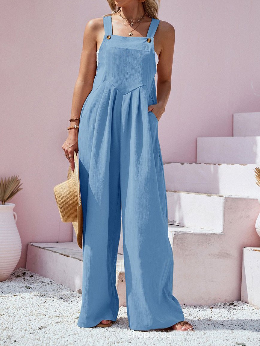 Women's Jumpsuits Solid Sling Pocket Wide-Leg Jumpsuit - Jumpsuits - Instastyled | Online Fashion Free Shipping Clothing, Dresses, Tops, Shoes - 12/07/2022 - Bottoms - Color_Black