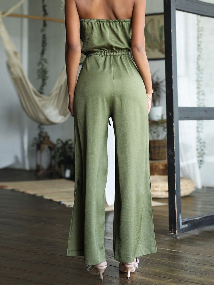 Women's Jumpsuits Solid Tube Top Belted Slit Jumpsuit - Jumpsuits - Instastyled | Online Fashion Free Shipping Clothing, Dresses, Tops, Shoes - 18/03/2022 - 30-40 - Bottoms