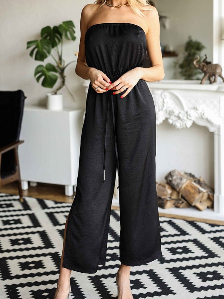 Women's Jumpsuits Solid Tube Top Belted Slit Jumpsuit - Jumpsuits - Instastyled | Online Fashion Free Shipping Clothing, Dresses, Tops, Shoes - 18/03/2022 - 30-40 - Bottoms