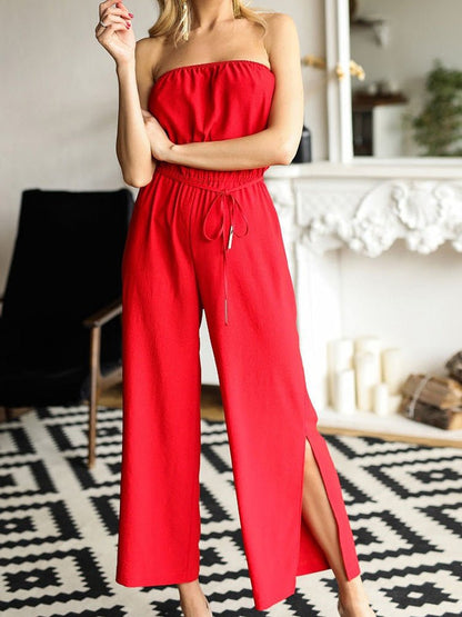 Women's Jumpsuits Solid Tube Top Belted Slit Jumpsuit - Jumpsuits - Instastyled | Online Fashion Free Shipping Clothing, Dresses, Tops, Shoes - 18/03/2022 - 30-40 - Bottoms