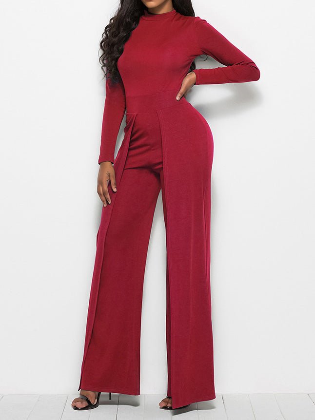 Women's Jumpsuits Solid Turtleneck Long Sleeve Wide Leg Jumpsuit - Jumpsuits - Instastyled | Online Fashion Free Shipping Clothing, Dresses, Tops, Shoes - 30/08/2022 - bottoms - color-black