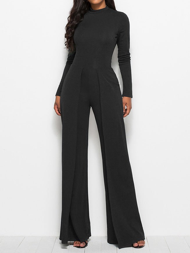 Women's Jumpsuits Solid Turtleneck Long Sleeve Wide Leg Jumpsuit - Jumpsuits - Instastyled | Online Fashion Free Shipping Clothing, Dresses, Tops, Shoes - 30/08/2022 - bottoms - color-black