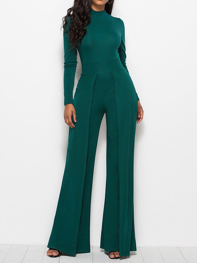 Women's Jumpsuits Solid Turtleneck Long Sleeve Wide Leg Jumpsuit - Jumpsuits - Instastyled | Online Fashion Free Shipping Clothing, Dresses, Tops, Shoes - 30/08/2022 - bottoms - color-black