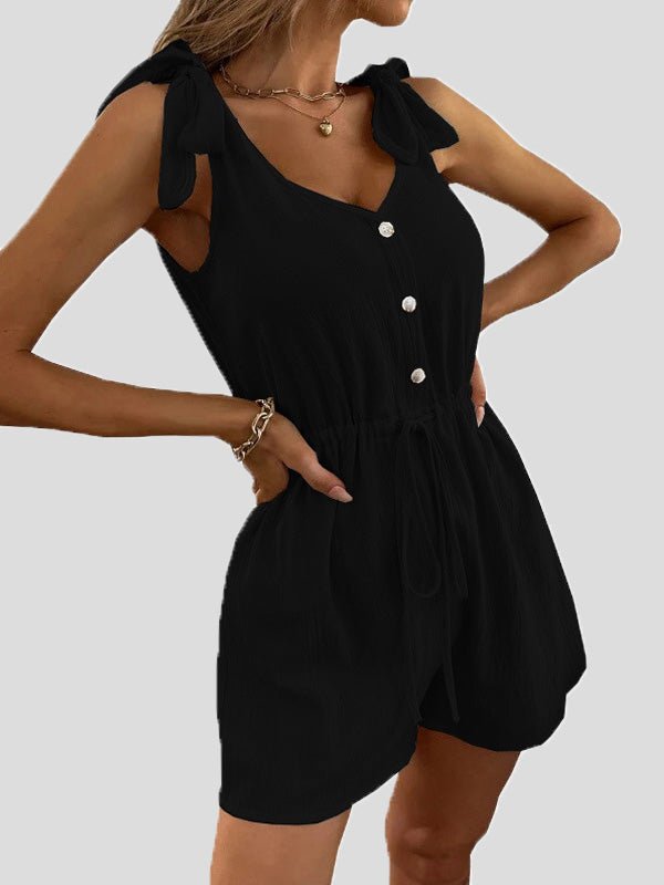 Women's Jumpsuits Solid V-Neck Button Belted Jumpsuit - Jumpsuits - Instastyled | Online Fashion Free Shipping Clothing, Dresses, Tops, Shoes - 20-30 - 31/03/2022 - Bottoms