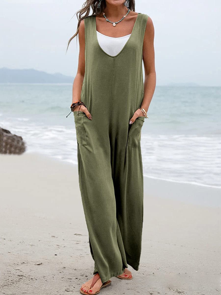 Women's Jumpsuits Solid V-Neck Pocket Wide-Leg Jumpsuit - Jumpsuits - Instastyled | Online Fashion Free Shipping Clothing, Dresses, Tops, Shoes - 07/06/2022 - Bottoms - Color_Black