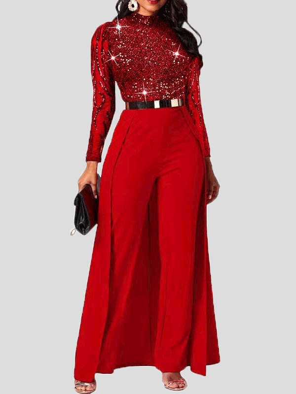 Women's Jumpsuits Sparkling Sequin Long Sleeve Irregular Jumpsuit - Jumpsuits & Rompers - Instastyled | Online Fashion Free Shipping Clothing, Dresses, Tops, Shoes - 10/01/2022 - Bottoms - color-black
