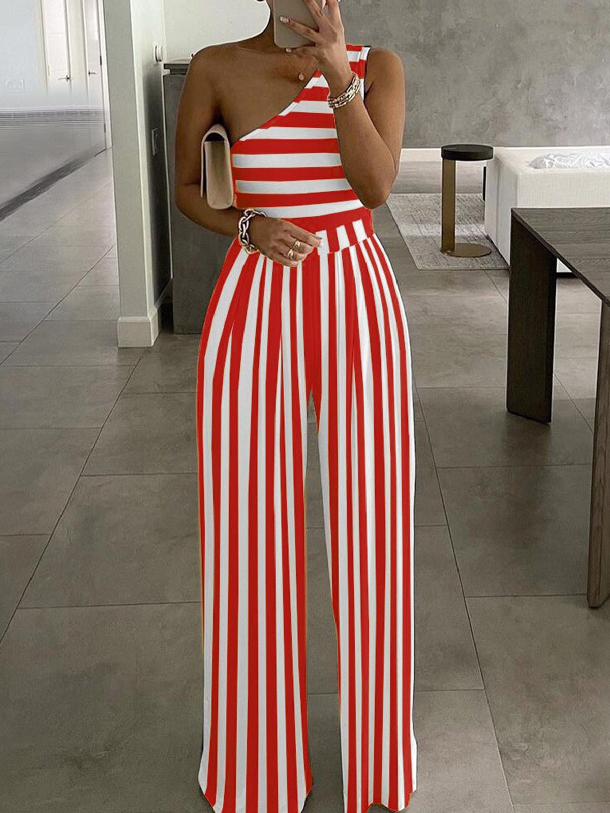 Women's Jumpsuits Striped Print One-Shoulder Jumpsuit - Jumpsuits - Instastyled | Online Fashion Free Shipping Clothing, Dresses, Tops, Shoes - 14/07/2022 - 30-40 - bottoms