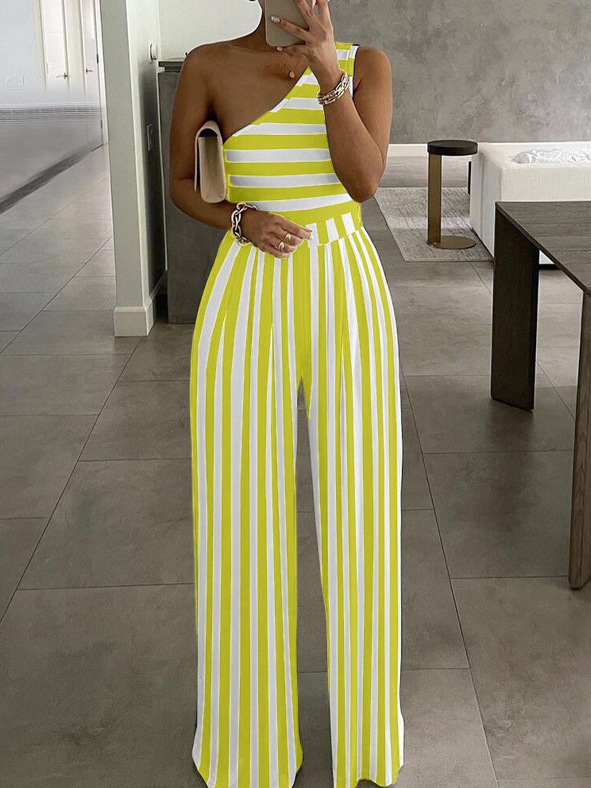 Women's Jumpsuits Striped Print One-Shoulder Jumpsuit - Jumpsuits - Instastyled | Online Fashion Free Shipping Clothing, Dresses, Tops, Shoes - 14/07/2022 - 30-40 - bottoms