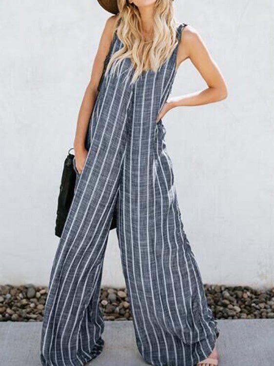 Women's Jumpsuits Striped Sling Pocket Wide-Leg Jumpsuit - Jumpsuits - Instastyled | Online Fashion Free Shipping Clothing, Dresses, Tops, Shoes - 11/03/2022 - 20-30 - Bottoms