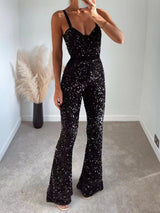 Women's Jumpsuits Suspender Deep V-Neck Sequin Jumpsuit - Jumpsuits & Rompers - Instastyled | Online Fashion Free Shipping Clothing, Dresses, Tops, Shoes - 12/01/2022 - Bottoms - color-black
