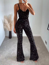 Women's Jumpsuits Suspender Deep V-Neck Sequin Jumpsuit - Jumpsuits & Rompers - Instastyled | Online Fashion Free Shipping Clothing, Dresses, Tops, Shoes - 12/01/2022 - Bottoms - color-black