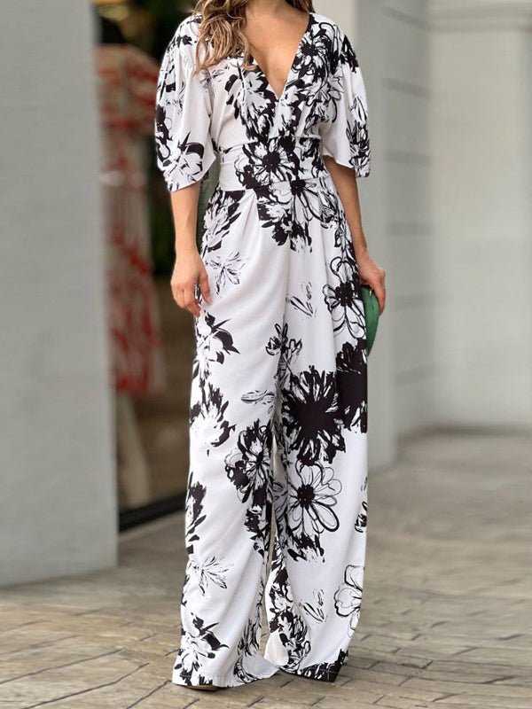Women's Jumpsuits Temperament Elegant Printing Loose Bat Sleeve High Waist Jumpsuit - Jumpsuits - Instastyled | Online Fashion Free Shipping Clothing, Dresses, Tops, Shoes - 10/1/2023 - 30-40 - color-white