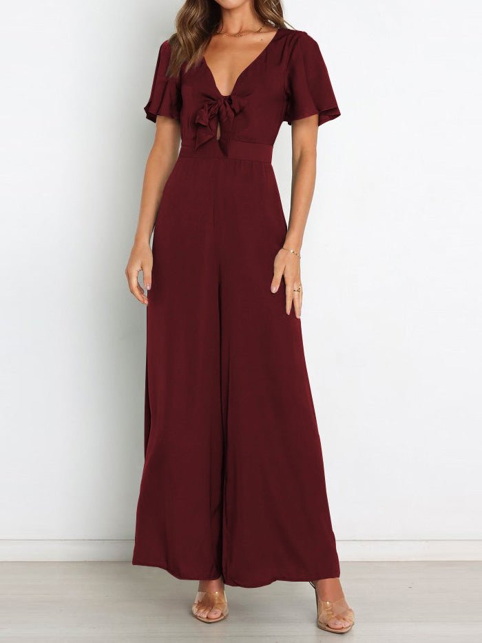Women's Jumpsuits V-Neck Belted Short Sleeve Wide Leg Jumpsuit - Jumpsuits & Rompers - Instastyled | Online Fashion Free Shipping Clothing, Dresses, Tops, Shoes - 21/02/2022 - 40-50 - Bottoms