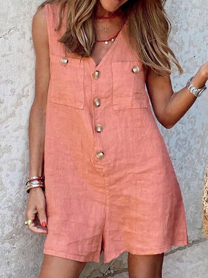 Women's Jumpsuits V-Neck Button Pocket Sleeveless Jumpsuit - Jumpsuits - Instastyled | Online Fashion Free Shipping Clothing, Dresses, Tops, Shoes - 14/03/2022 - 30-40 - Bottoms