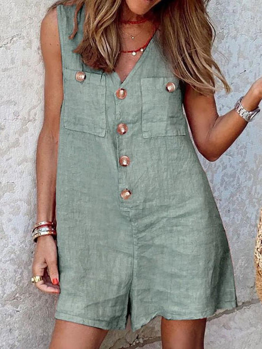 Women's Jumpsuits V-Neck Button Pocket Sleeveless Jumpsuit - Jumpsuits - Instastyled | Online Fashion Free Shipping Clothing, Dresses, Tops, Shoes - 24/05/2022 - 30-40 - Bottoms