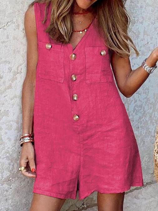 Women's Jumpsuits V-Neck Button Pocket Sleeveless Jumpsuit - Jumpsuits - Instastyled | Online Fashion Free Shipping Clothing, Dresses, Tops, Shoes - 14/03/2022 - 30-40 - Bottoms