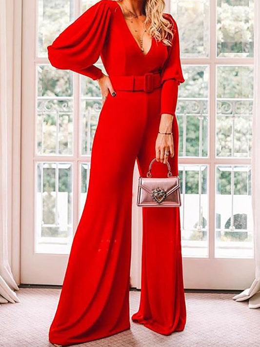 Women's Jumpsuits V-Neck Long Sleeve High Waist Fashion Jumpsuit - Jumpsuits & Rompers - INS | Online Fashion Free Shipping Clothing, Dresses, Tops, Shoes - 30-40 - 30/08/2021 - Bottom