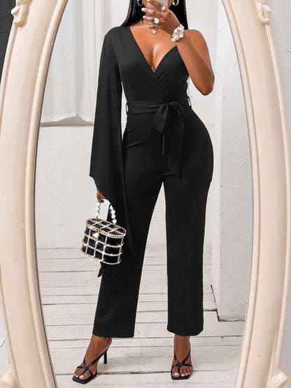 Women's Jumpsuits V-Neck One Shoulder Irregular Jumpsuit - Jumpsuits - Instastyled | Online Fashion Free Shipping Clothing, Dresses, Tops, Shoes - 11/05/2022 - 30-40 - Bottoms