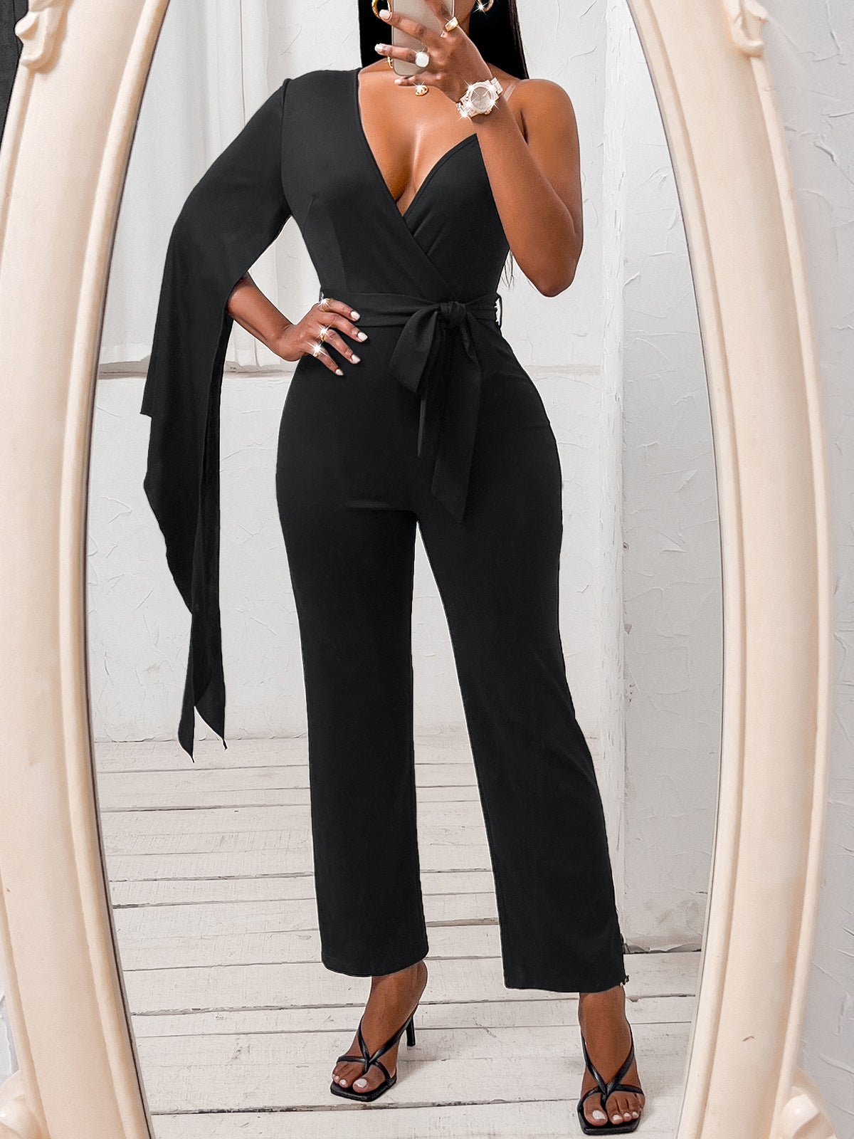 Women's Jumpsuits V-Neck One Shoulder Irregular Jumpsuit - Jumpsuits - Instastyled | Online Fashion Free Shipping Clothing, Dresses, Tops, Shoes - 11/05/2022 - 30-40 - Bottoms