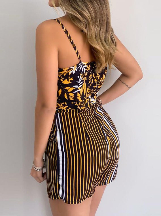 Women's Jumpsuits V-Neck Sling Leaf Print Belted Jumpsuit - Jumpsuits - Instastyled | Online Fashion Free Shipping Clothing, Dresses, Tops, Shoes - 03/03/2022 - 20-30 - Bottoms