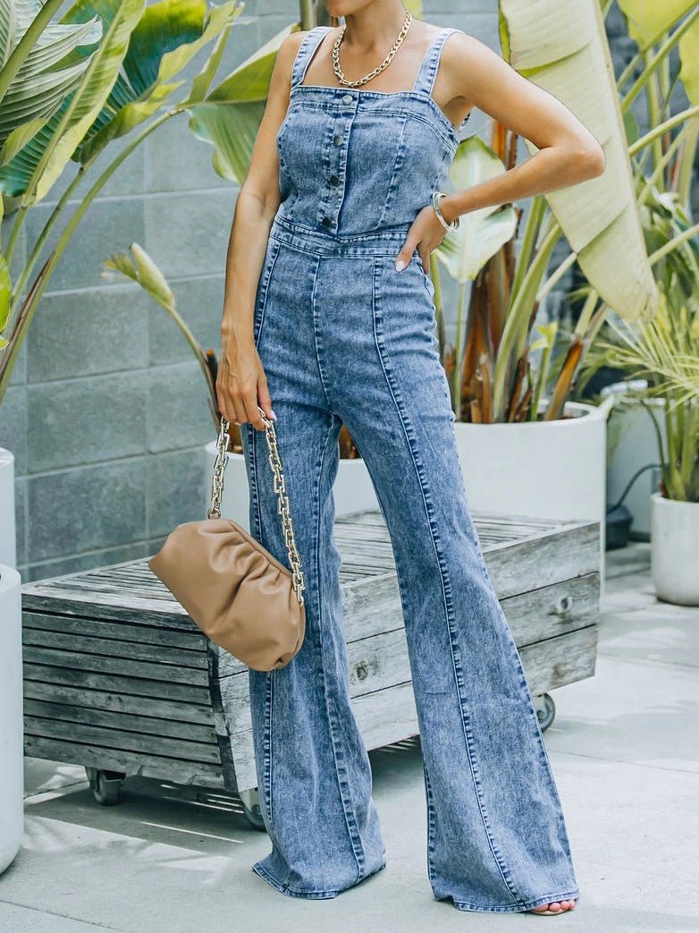 Women's Jumpsuits Washed Micro-Flare Suspender Jumpsuit - Jumpsuits - Instastyled | Online Fashion Free Shipping Clothing, Dresses, Tops, Shoes - 30/03/2022 - Bottoms - Color_Blue