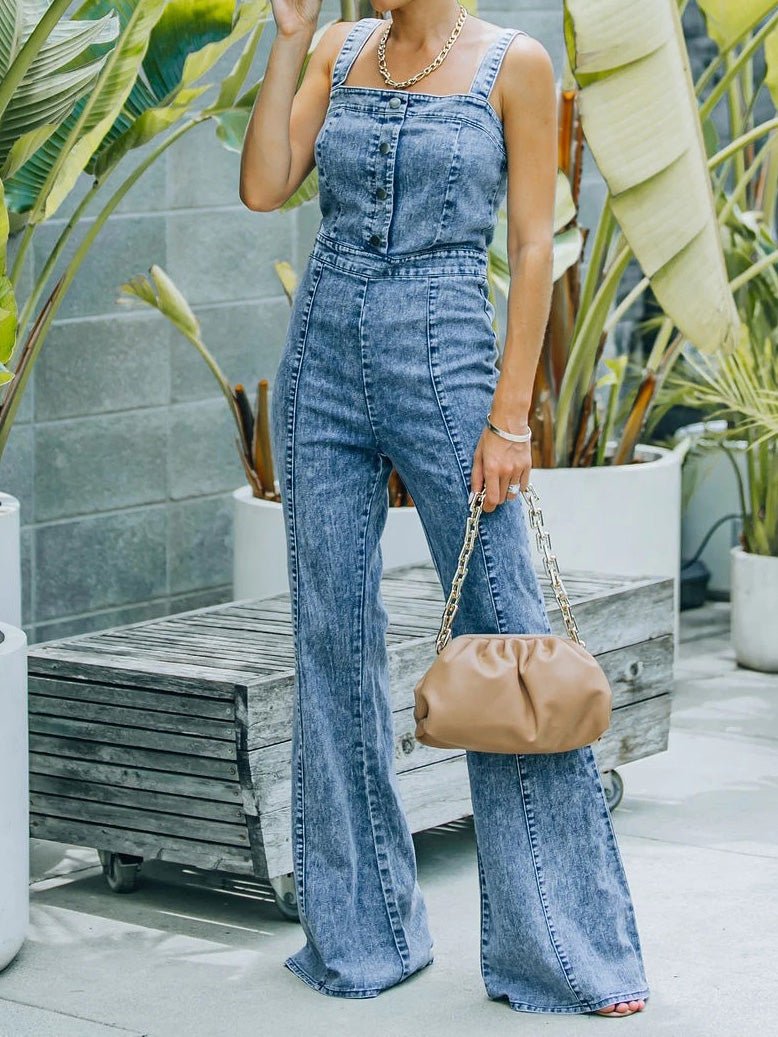 Women's Jumpsuits Washed Micro-Flare Suspender Jumpsuit - Jumpsuits - Instastyled | Online Fashion Free Shipping Clothing, Dresses, Tops, Shoes - 30/03/2022 - Bottoms - Color_Blue